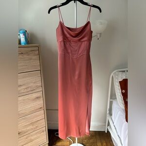 Pink corset style silk midi dress size S Zara NWT